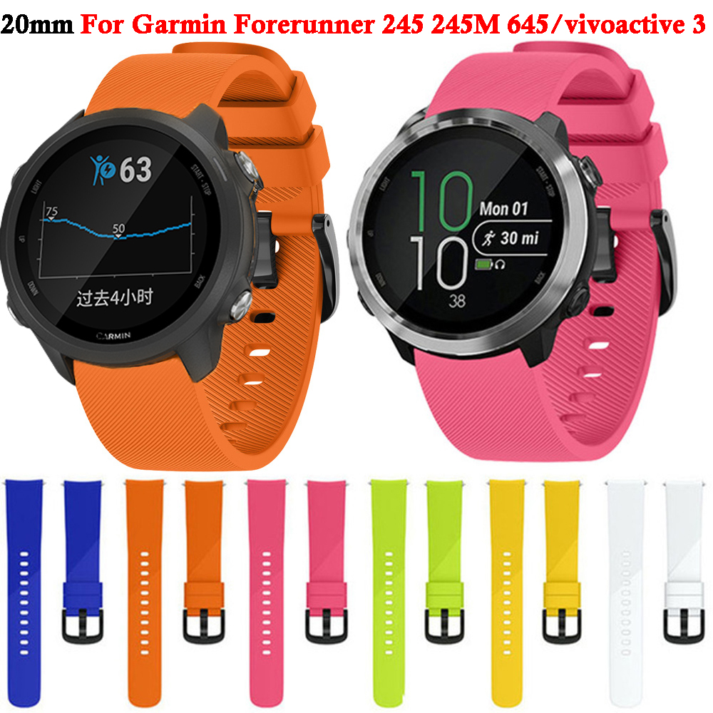 Pour Garmin Forerunner 245 245M 645 VIVOACTIVE 3 Smart Bracelet Watch Band Colorful Wristband Sport Silicone Watchband Band