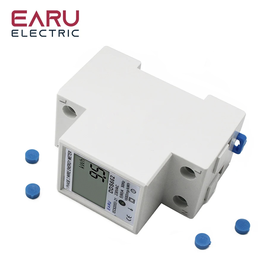 Din-rail Power Energy Meter 5-80A LCD Backlight Digital Display Single Phase Electronic Energy KWh Meter Voltmeter Ammeter Volt