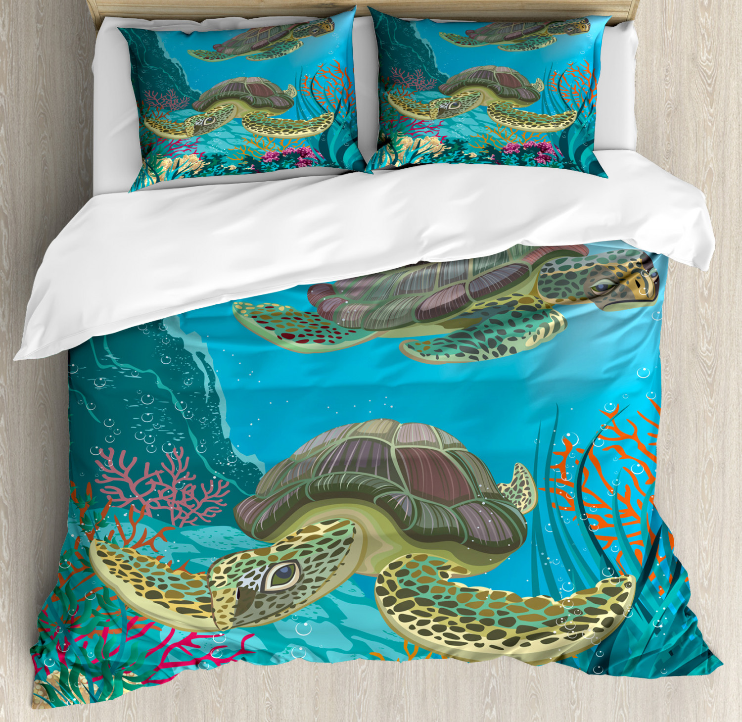 Морская черепаха одеяла набор для акулы, набор постельных принадлежностей, кровати с океанами, крышка из полиэстера с печатью и кораллов.