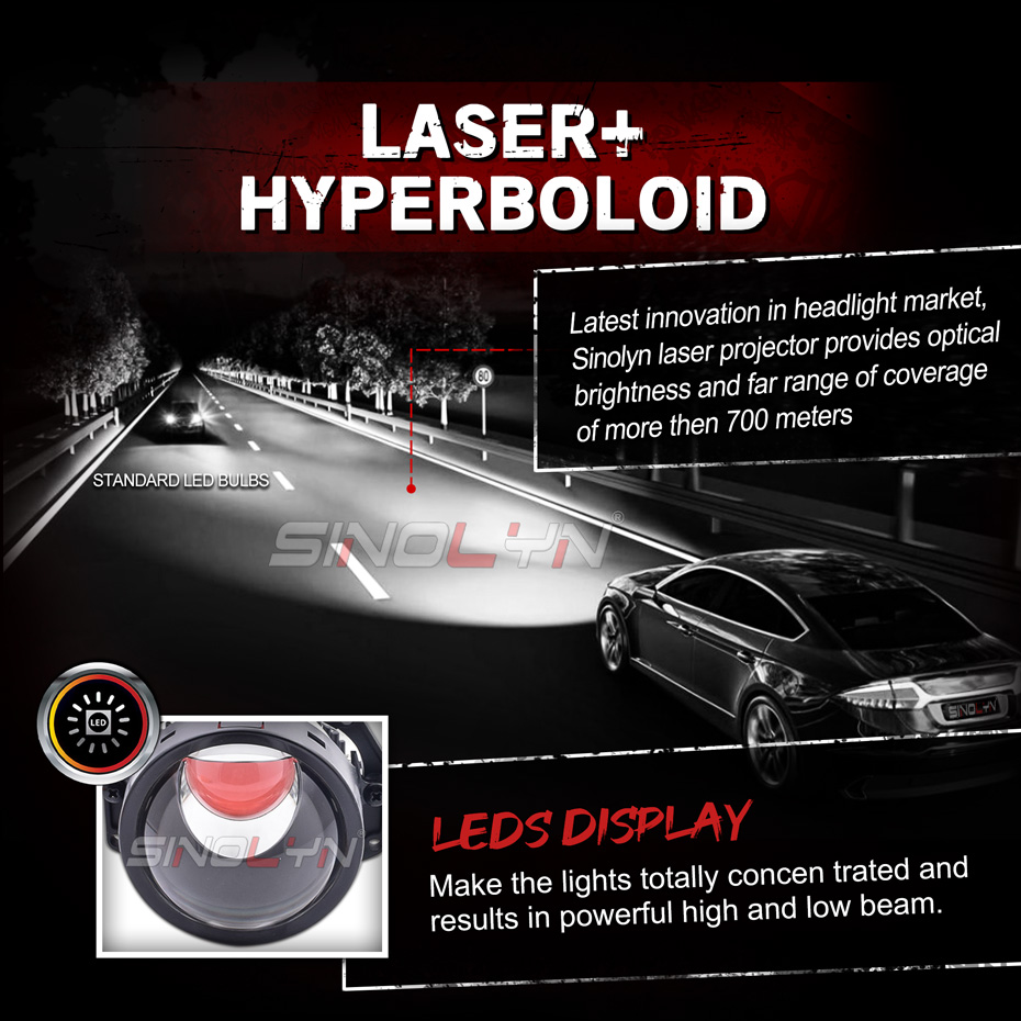 Sinolyn 27300lm 3 pouces Laser BI LED Hyperboloid Projecteur Lentions pour Hella 3R G5 Headligh