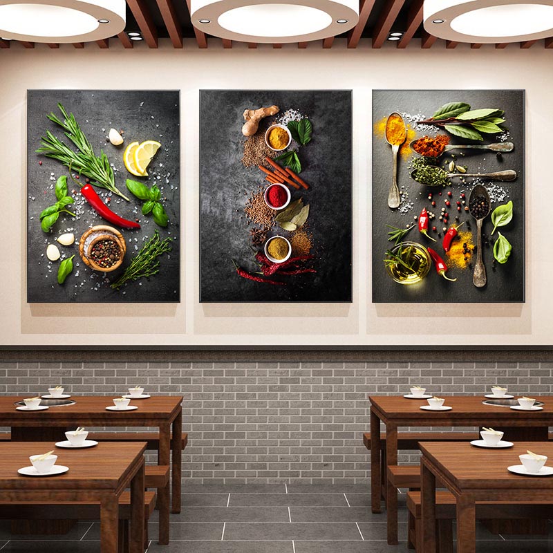 Kitchen Wall Art Herbs przyprawy gotowanie płóciennego malowanie nordyckiego wystroju domu plakaty restauracyjne i gra Mural bezframent