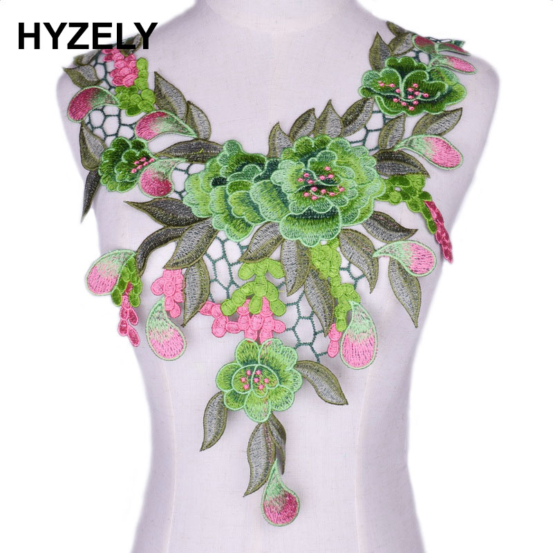 Colletto di fiori di fiori verde floreale ricamato rivestimento applique decorato scollo a pizzo collare collare scrapbooking nl076