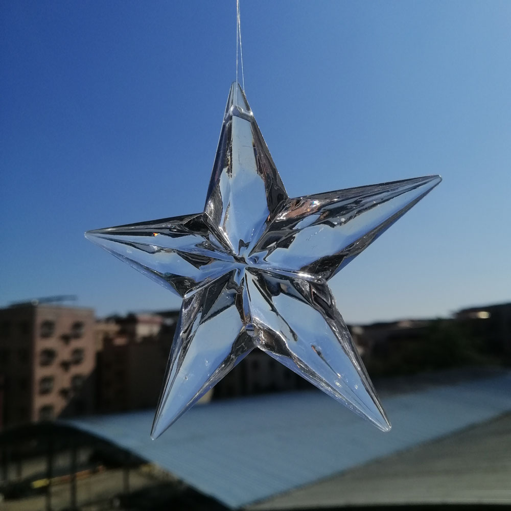 Camal 90 mm 2 buche Clear Acrilic Star Alaborato a forma di pendente Candatura della tenda matrimoni Accensione dell'albero di Natale Calpato