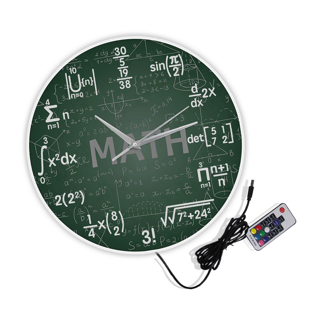 Green Chalkboard Math Formulas Wall Clock Hanging Wall Watch مرة أخرى إلى المدارس العلوم الرياضية الرياضية