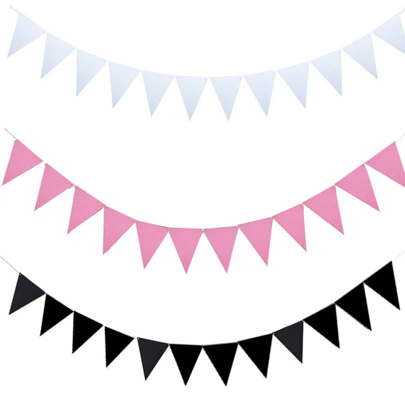 10m 8m Pure Black White Pink Bunting Banners Paper Holiday Pennant Beauty Wedding Garland Flags Födelsedagsfest högtidlig dekoration