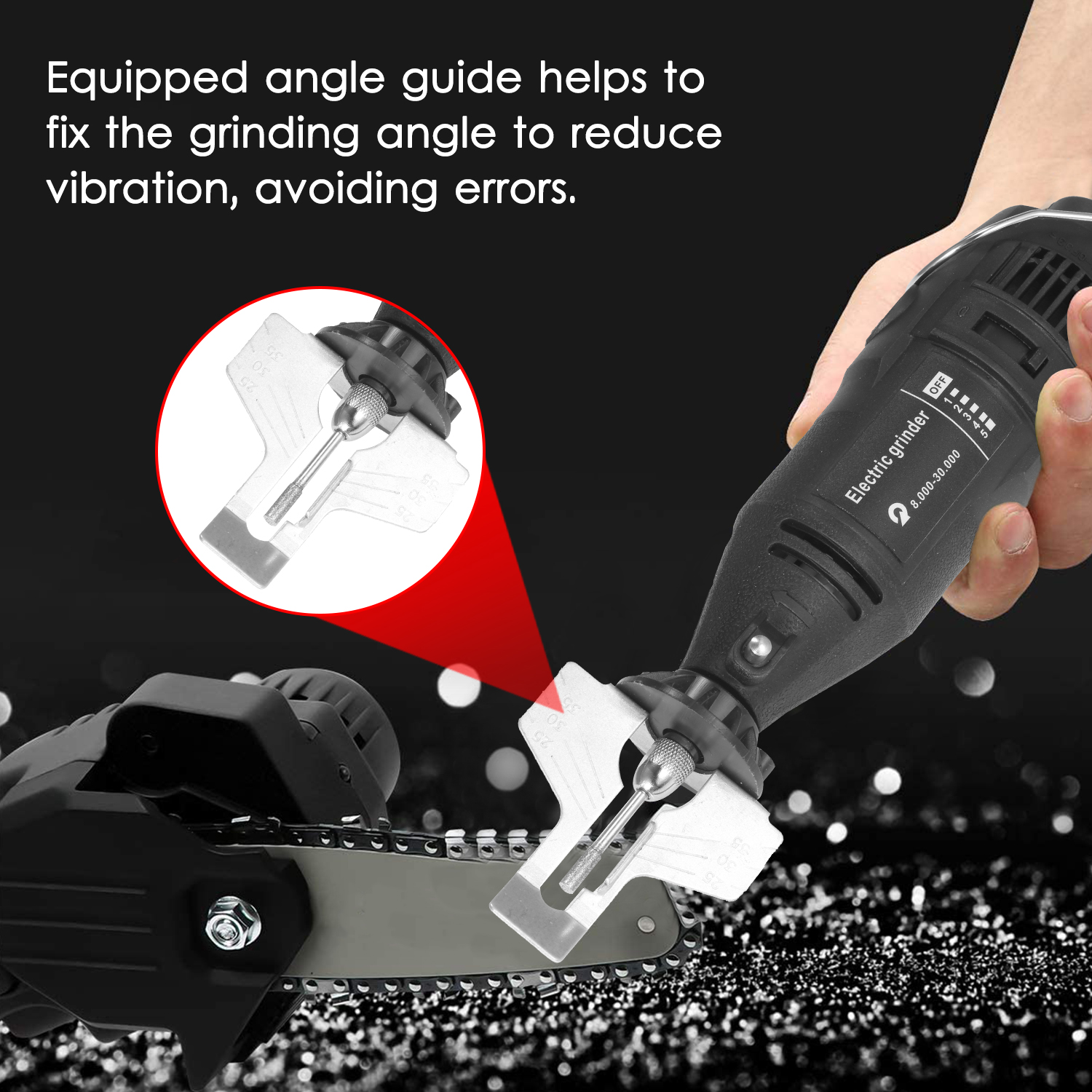 Kettensägen -Spitzerkette Mühle Elektrische Säge elektrische Schleifwerkzeugschärfer mit Schleifkopf + Winkelführung + Wolfram