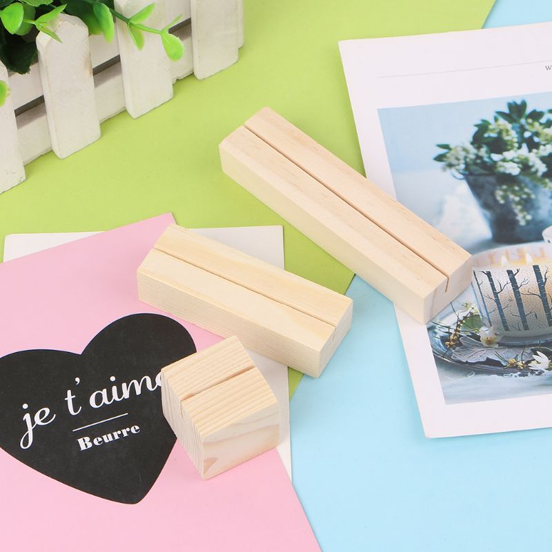 Bevel Natural Wood Memo Clips Photo Holder Clamps Stand Card Desktop Message Crafts