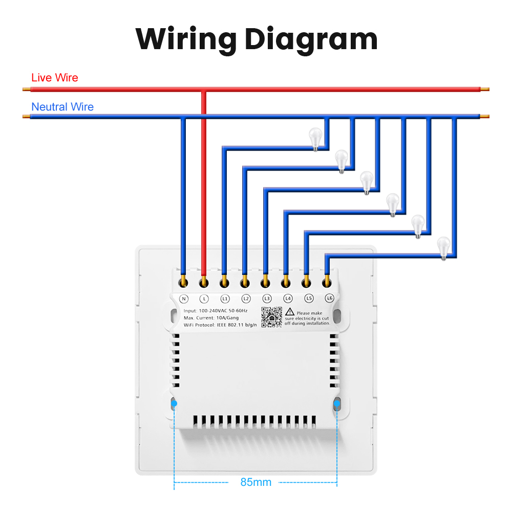 Akıllı WiFi Touch Switch Brezilya Nötr Tel gerekli Akıllı Ana Sayfa 4/6 Gang Tuya Uygulama Kontrolü 4*4 Işık Anahtarı Desteği Alexa Google