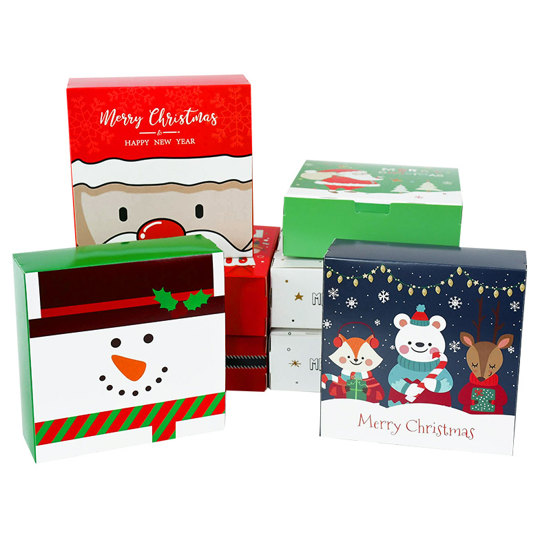 14 cm Square Wesołych Świąt Candy Pudełko prezentowe Santa Elk Cookie Cakes Baking Boxes Bag Nowy Rok Prezentacja Pakowanie