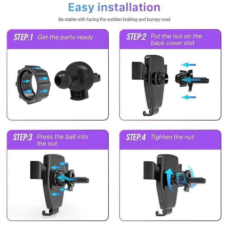 Kazeista 15W bezprzewodowa Ładowarka bezprzewodowa Uchwyt telefonu QI Szybkie ładowanie Auto Clamping Universal Air Air Vent Mobile Montażu szyba deska rozdzielcza deski rozdzielczej dla iPhone'a Samsung