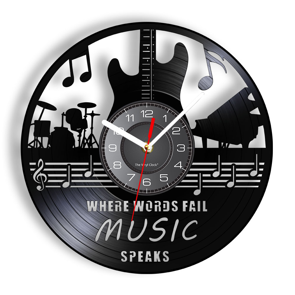 Où les mots échouent la musique parle de citation musicale art mural vinyle record mur horloge guitare décorative lp horloge rock n roll music cadeau