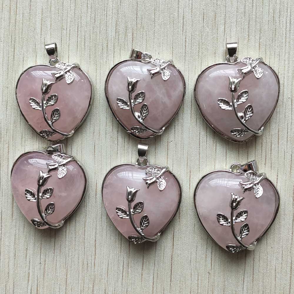 Good quality mix natural stone silver plated alloy flower heart pendants for jewelry accessories making wholesale 