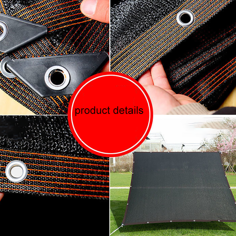 Black Sun Shading Net for Balcony, Garden, Greenhouse, Succulent Plant, Swimming Pool Sunshade, 75% Anti-UV HDPE, 6 Pin