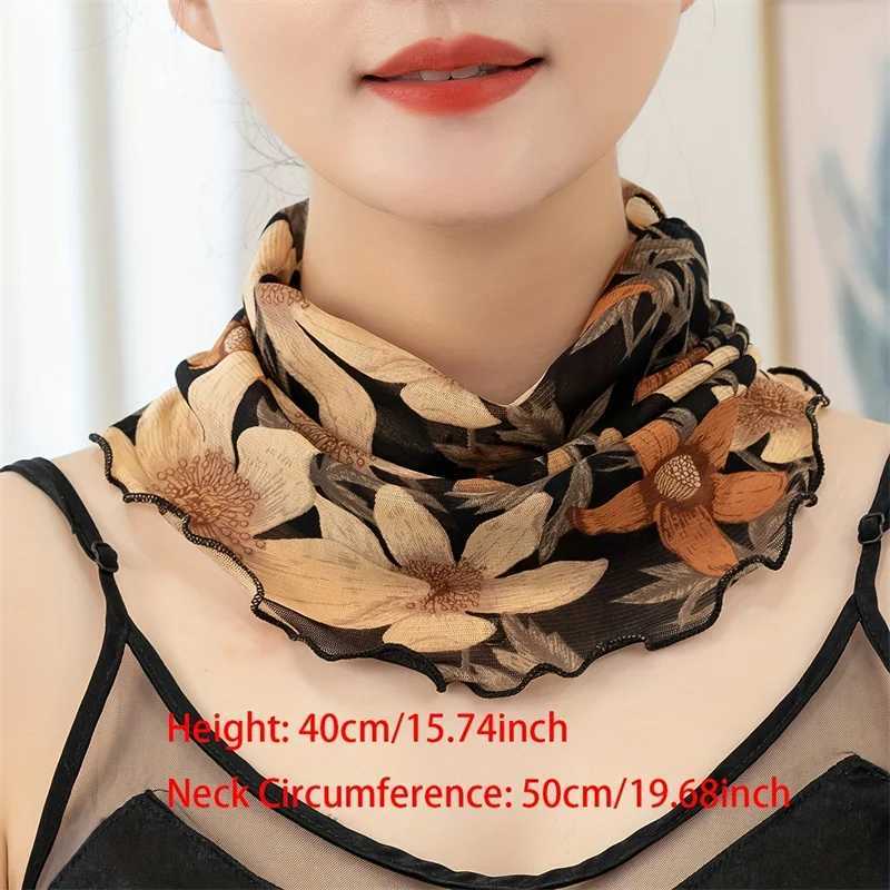 Halsdukar 2024 Fashion Flower Printing Designer Women Ring Scarves Neck Soft Scarf For Cover Sunscreen Veil Ice Silk Face Mask 240410