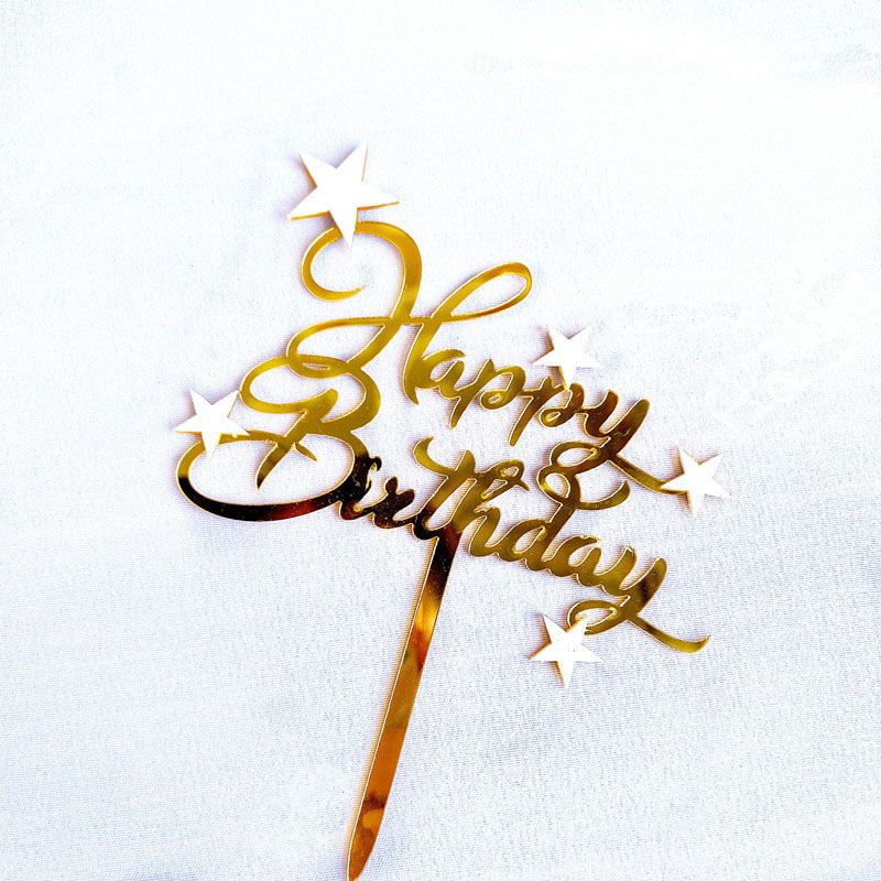 Nuovo Topper di torta di buon compleanno acrilico Gold Gold Star Cake Topper decorazioni torte feste di compleanno bambini