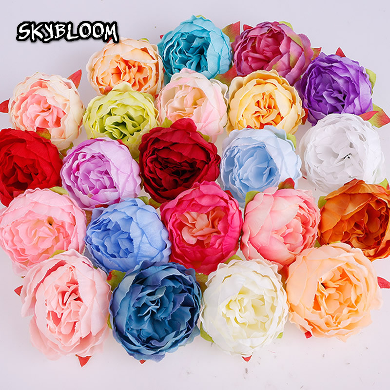10 cm Silk Peony Flower Wholesale Artificial Rose Heads Fleurs en vrac pour le mur de fleur baisers Balls Supplies de mariage KB02