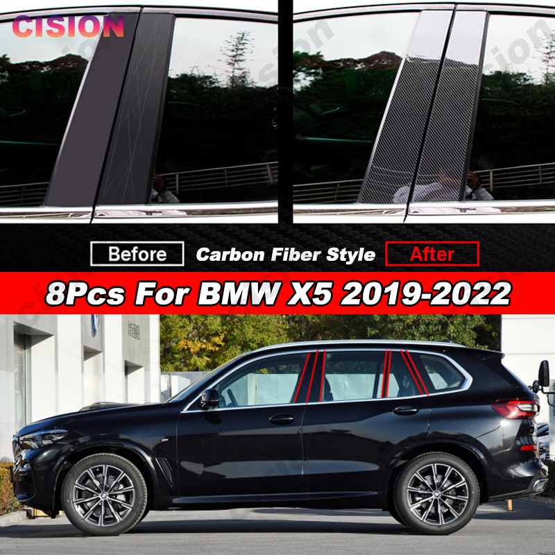 Glossy Black Car Door Window Column B C Pillars Posts Cover Trim PC Material Mirror Effect Sticker For BMW X5 G05 2019-2022