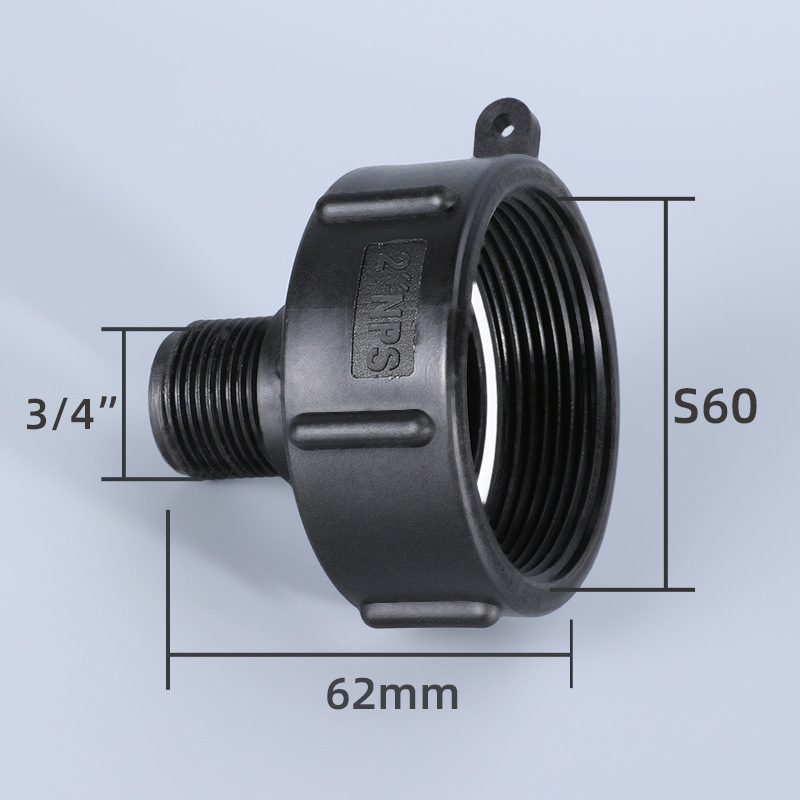 IBC Adaptateur de réduction du réservoir de réduction du fil fin S60 à 3/4 '' Connecteur de tuyaux de jardin à filetage fin