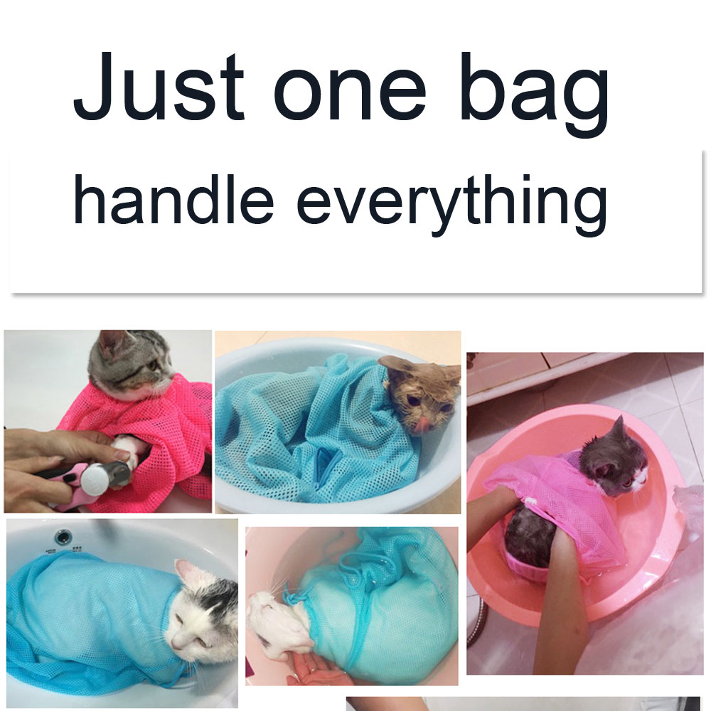 Mesh Cat Bathing Bag Cats Grooming Washing Bags Cat Bath Clean Bag ingen skrapning Bite Restraint Cat levererar nagelskärning