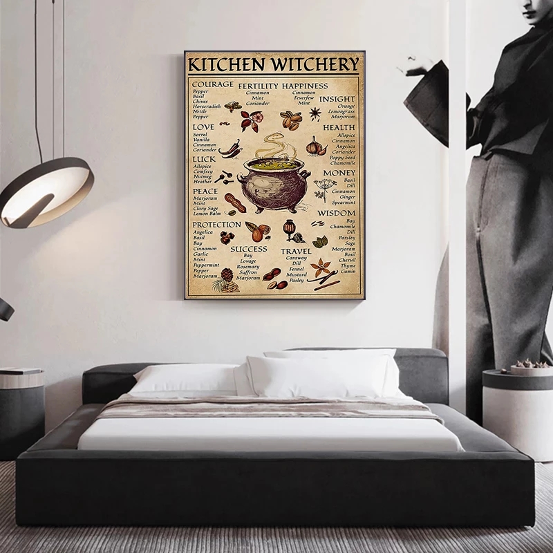 Cuisine Witchcraft Affiches amusantes et photo décoratives toile sorcières Magic Knowledge Art Painting Gifts for Home Decor