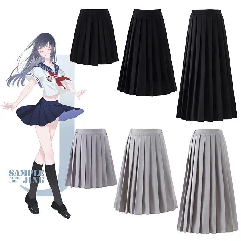 JK Uniform Skirt Elastic Waist Japanese Student Girls School Uniform Black Grey High School Student Girls Academy Style Bottoms