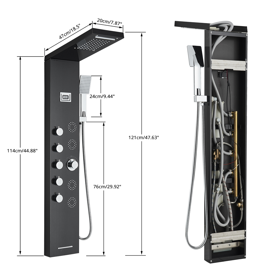 Robinet de douche de salle de bain Uythner Panneau de douche de douche Panneau de douche Tap de baignoire avec le système de massage d'écran de température de pulvérisateur à main