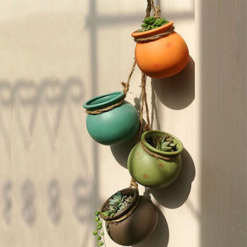 /Los Keramik Mini Zakka Blumentopf mit Hanfseilwand Hängende Pflanzer Garten Succulent Pflanzen Töpfe Bonsai Home Dekoration