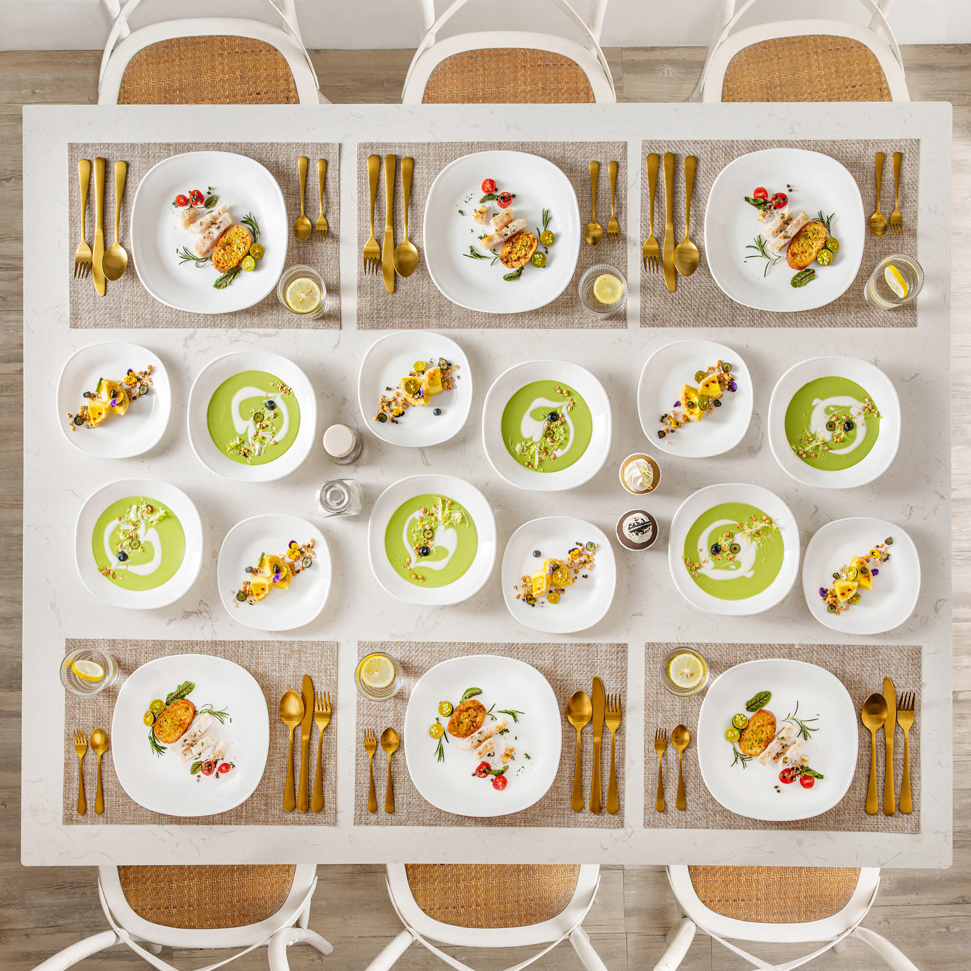 Malacasa Esmer 18/36 peças inquebrável Durável Opal Glass Tableware Dinner com prato de jantar, sopa, conjunto de pratos de sobremesa