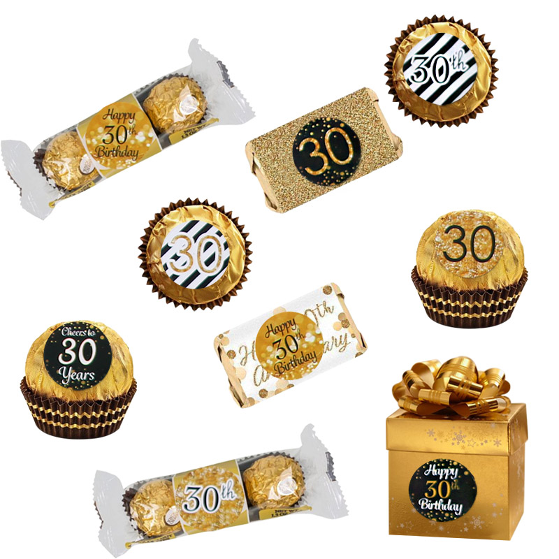 216st Happy 30th 40th Years Birthday Paper Stickers Black Gold Birthday Party Decorations Adult Anniversary Party Supplies