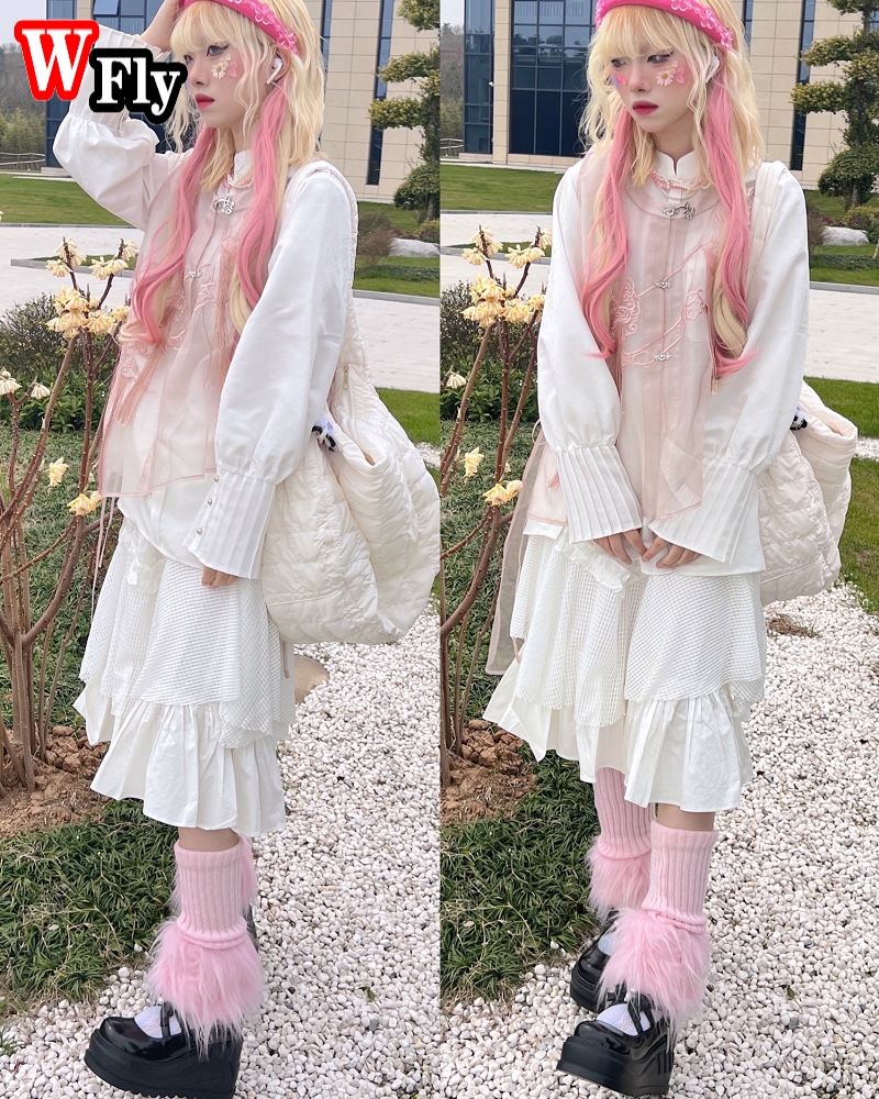 Harajuku da donna ragazza chiara rosa a maglia calzini da caldo gambe peloso y2k dolce lolita lussuoso peluche calzini calzini calze a gamba calze