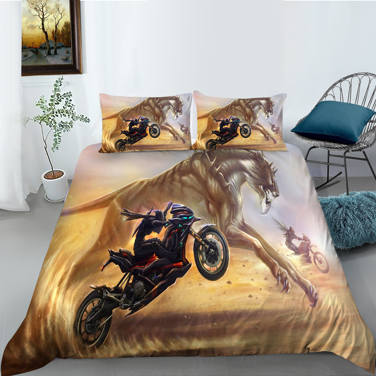 Set di biancheria da letto in moto di lusso set di coperture piumini a grandezza naturale