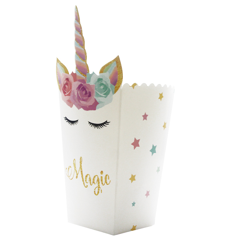 Unicorn Party Supplies Popcorn Box Papel Box Box Favor de Candy Caixa Crianças Babysher Pop Mung Bag de Mesa de Aniversário Decoração