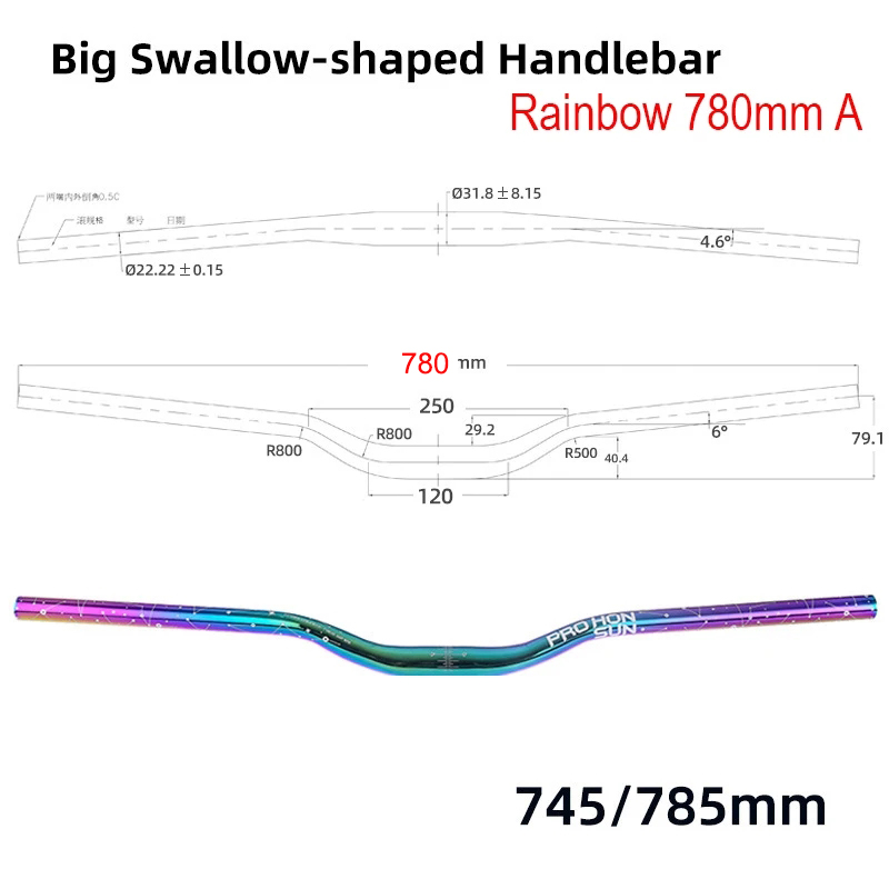 Rainbow Bcycle kierownicę 31,8*780 mm MTB rowerowy kierownica aluminiowa stopowa horyzontalna kierownica w kształcie jaskółki