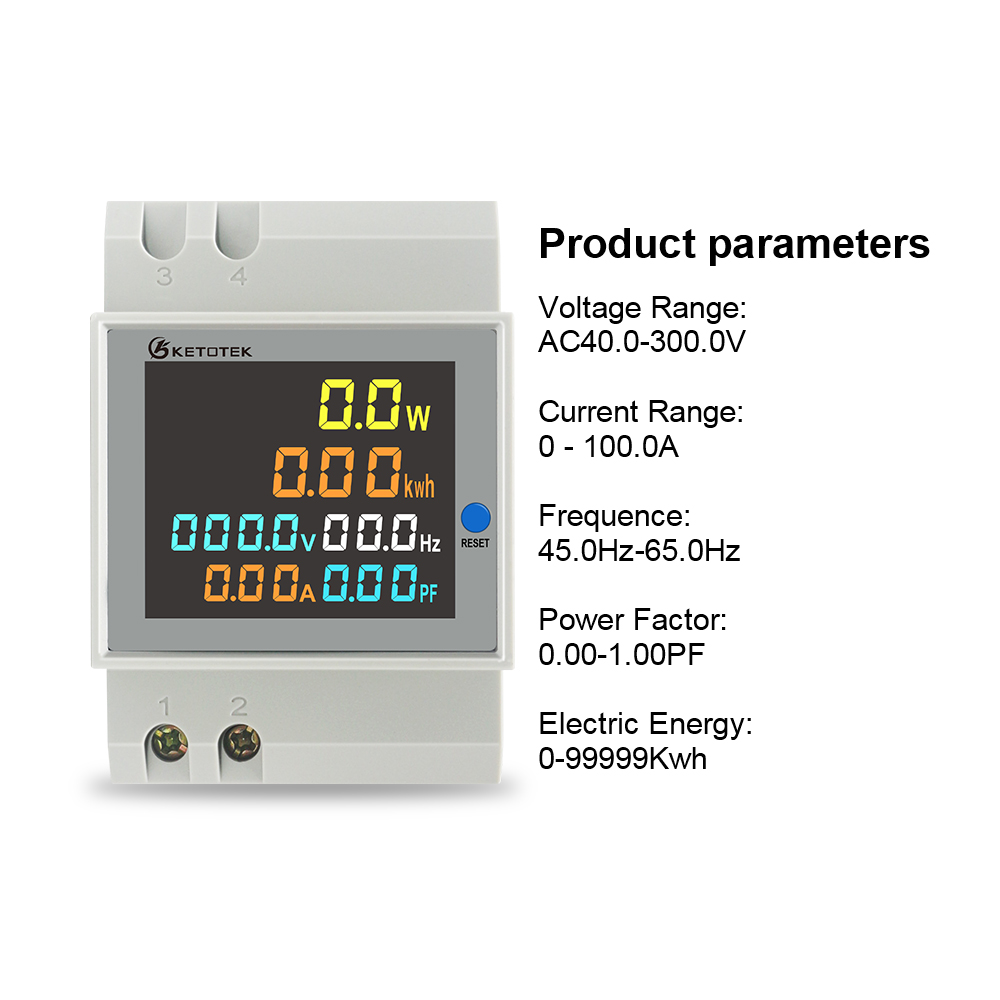 Din Rail Wattmeter Voltmeter Ammeter Power Meter AC 40-300V 80-300V 0-100A Volt Amp Power Factor Energy Voltage Current Meter