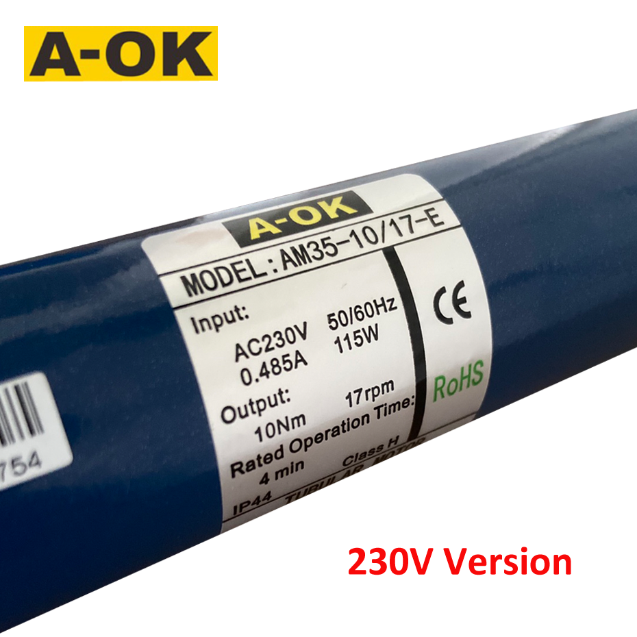 A-OK AM35-10/17 Motor tubular rolante, motor tubular de 120V/230V, RF433, trabalha para tubular de 40 mm/45mm/47 mm/50mm, para persianas de persianas do rolamento obturador