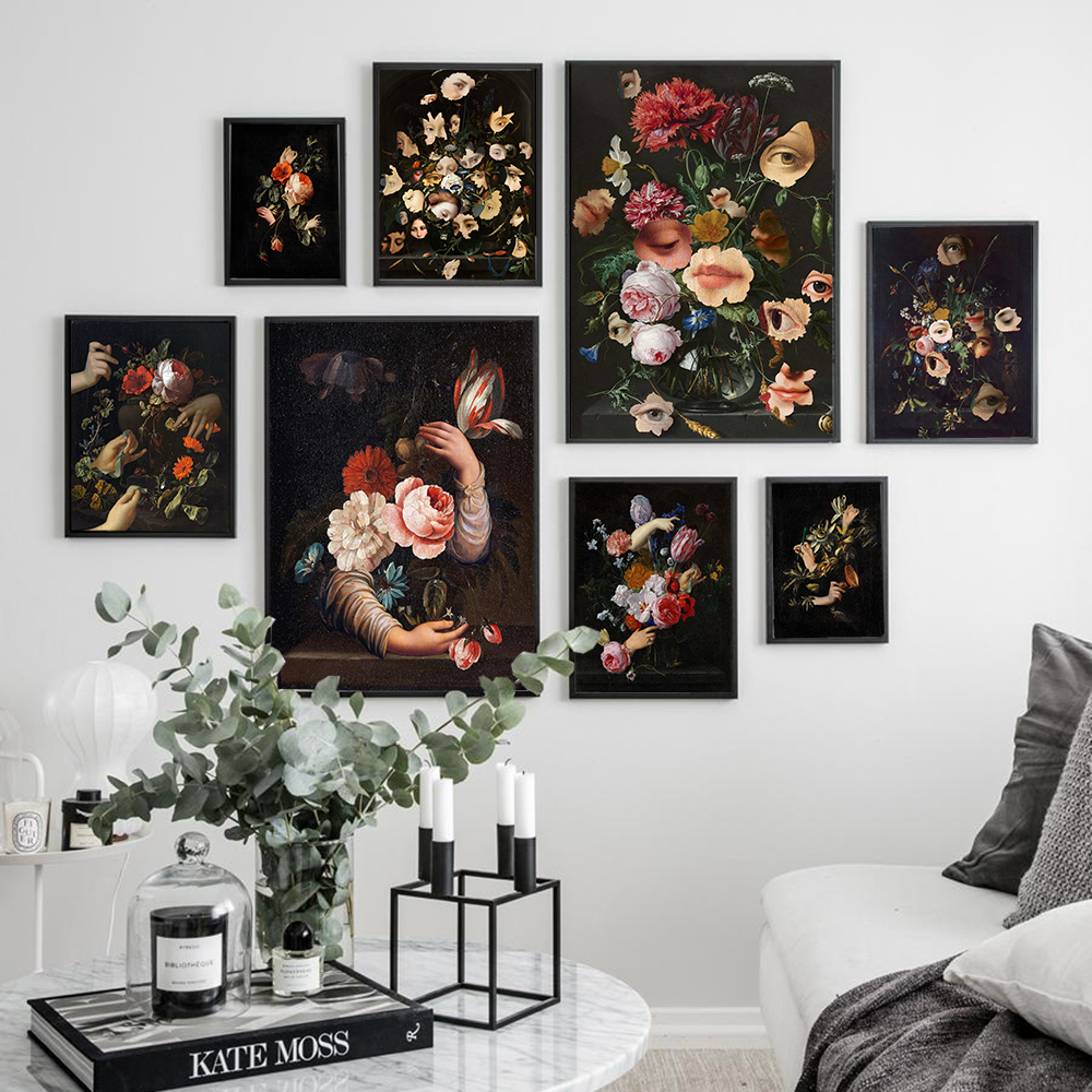 Dark Floral Classic Fine Art Posters Dutch Flower Still Life Painting and Prints Gallery Wall Art Canvas Painting Pictures Home