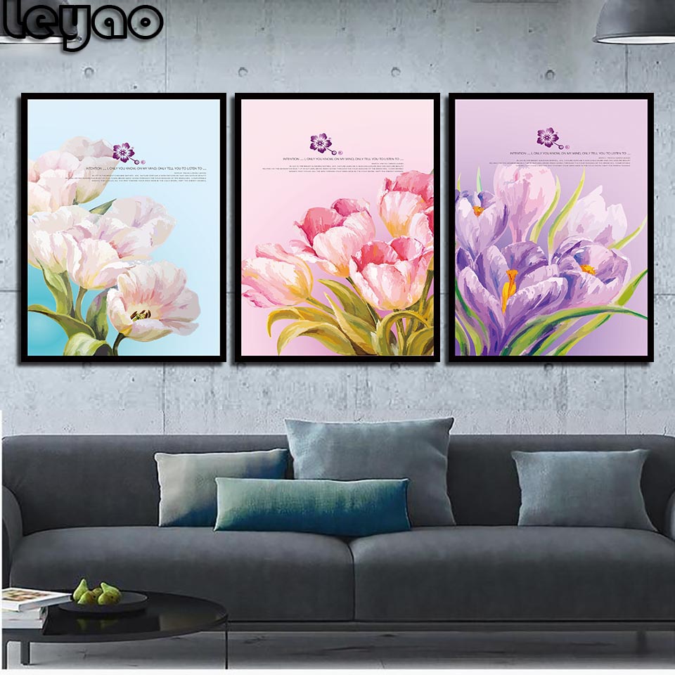 3st Flower Series Abstrakt Diamond Målning Modern Floral Full Square Round 5D DIY Diamond Embroidery Triptych Home Decor