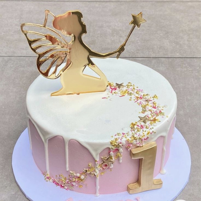 Маленькая фея с днем рождения торт топпер золотой акриловый угол Замок Торт Топпер для детского душа