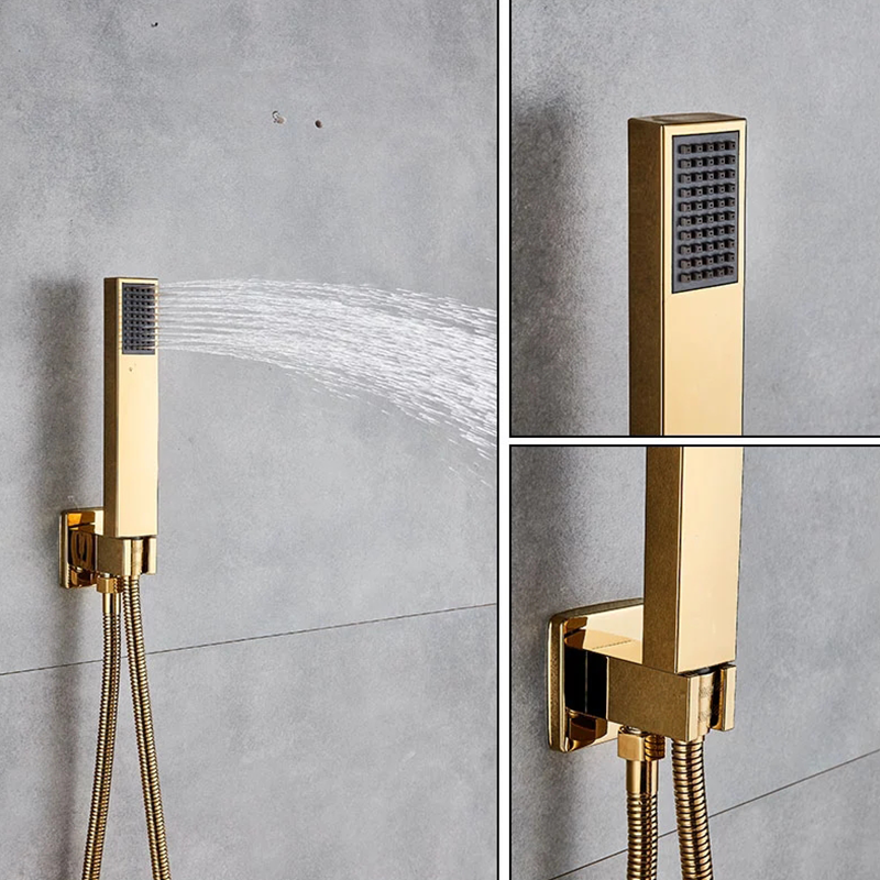 Bathroom Gold LED Concealed LCD Digital Shower Set Hot Cold Mixer Value Brass Thick Shower Head Two Type 3 Way Bath Faucet