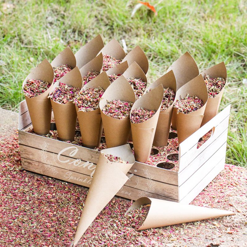 Confeti de grano de madera Soporte de cono de rosa Decoración de bodas de pétalo seco para bodas Decoración de la fiesta de bodas del pueblo Confeti