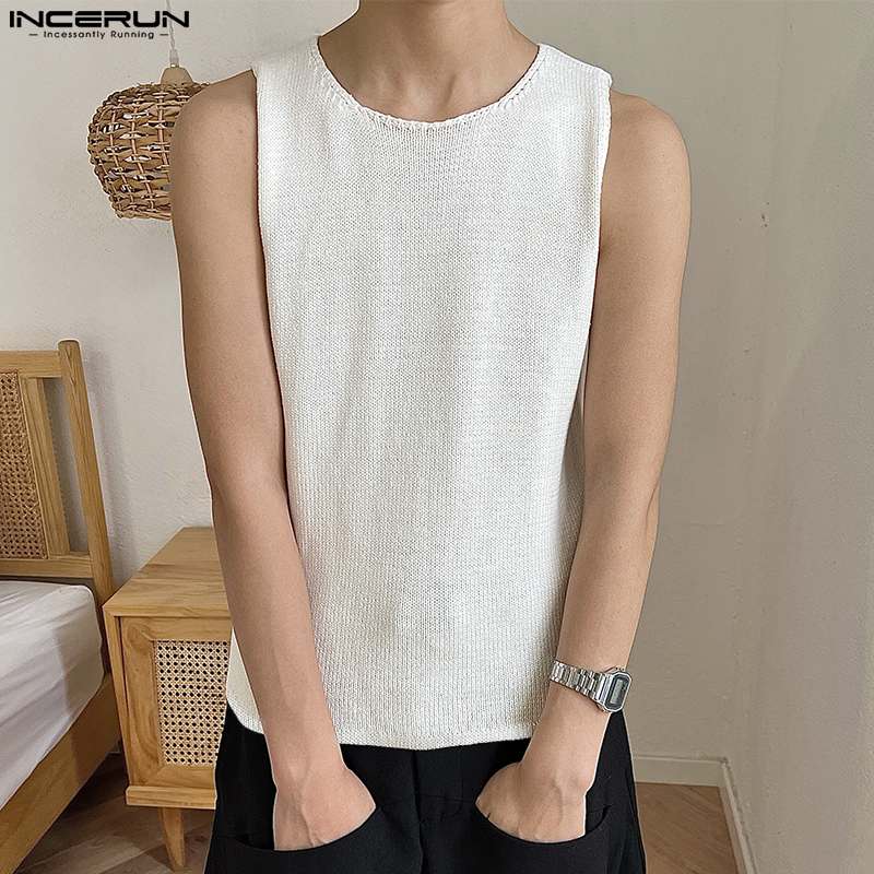 Incerun Tops 2024 Korean Style New Men 's Sports Thin Knited Tank Tops 캐주얼 스트리트웨어 남성 솔리드 올 매치 간단한 조끼 S-5XL