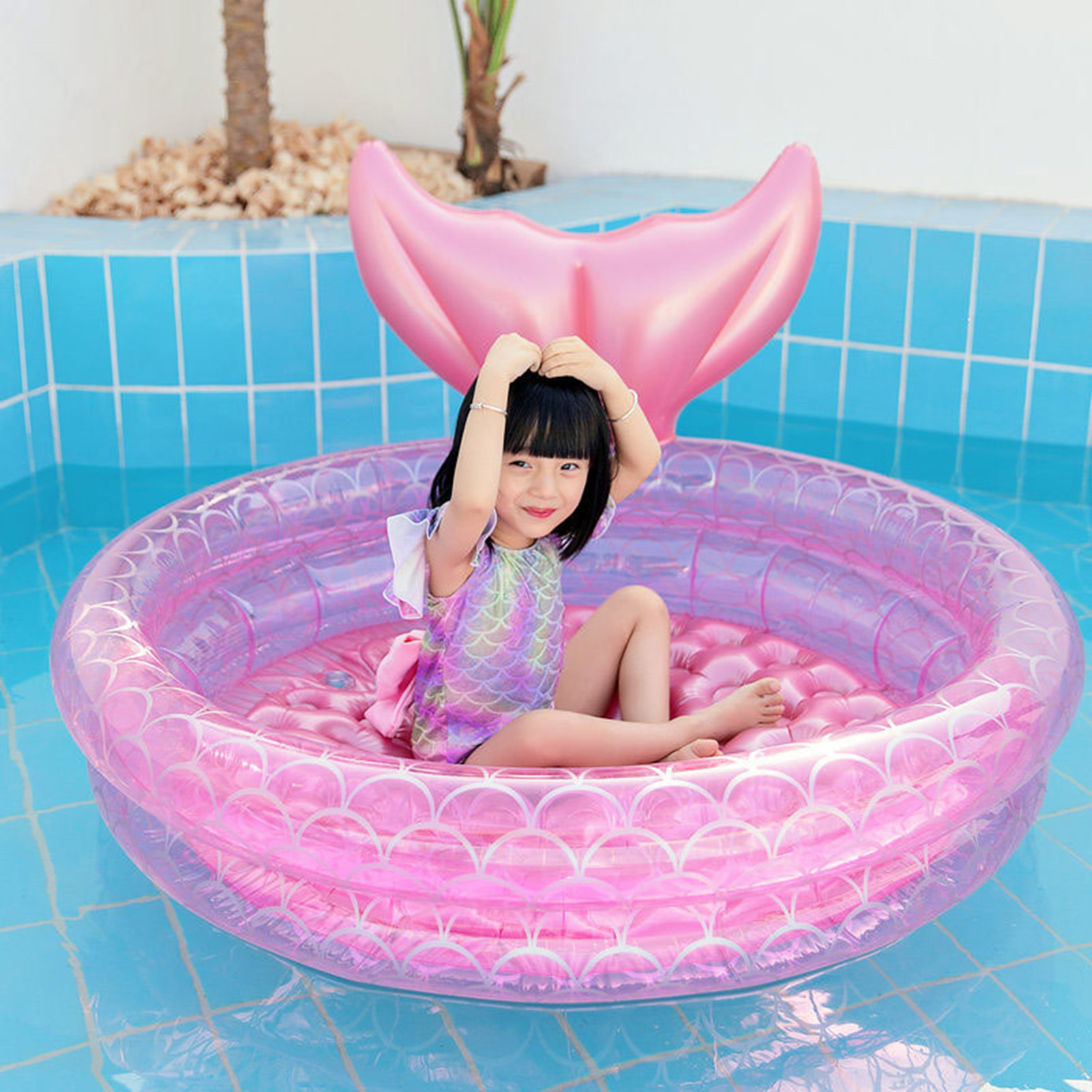 Sjöjungfrun pool unik runda iGable Swimming Pool Bathing Tub Outdoor Summer Swimming Seat Ring Toy for Children Adults