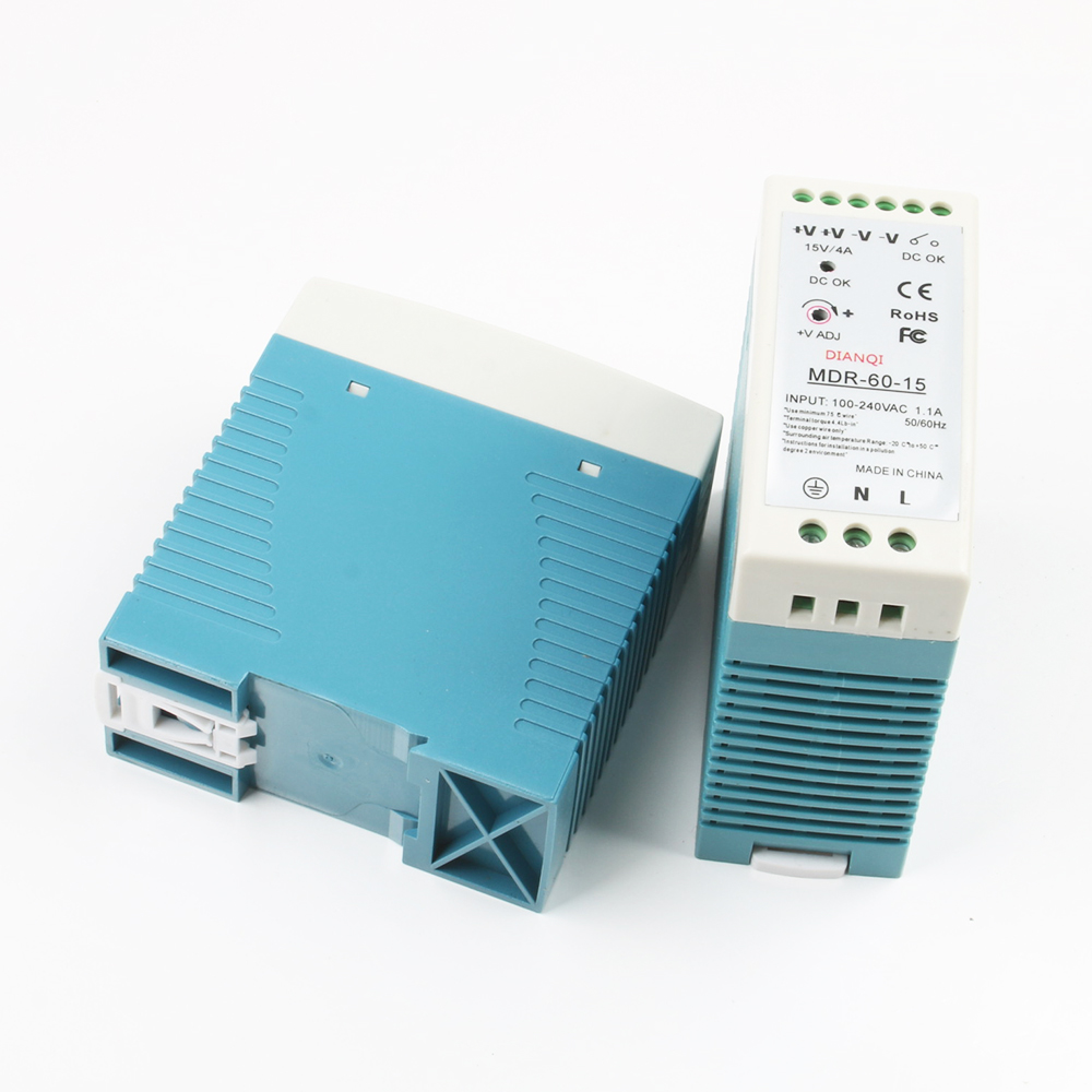 Mini -maat enkele uitgang Industriële DIN Rail Switching voeding AC DC MDR 40W 60W Driver Uput 5V 12V 15V 24V 36V 48V