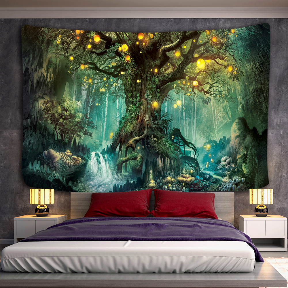 Souhaignant arbres 3d imprimé mur mur suspendu psychédélique décoratif wall lits de lit de lit bohème arbres anciens hippies