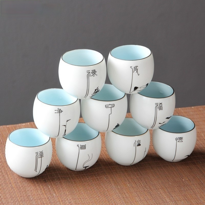 Ensemble de tasses à thé en céramique Kung Fu, porcelaine blanche, petite tasse de thé, four à ding mate, tasse de pu'er peinte à la main, Vaware moderne