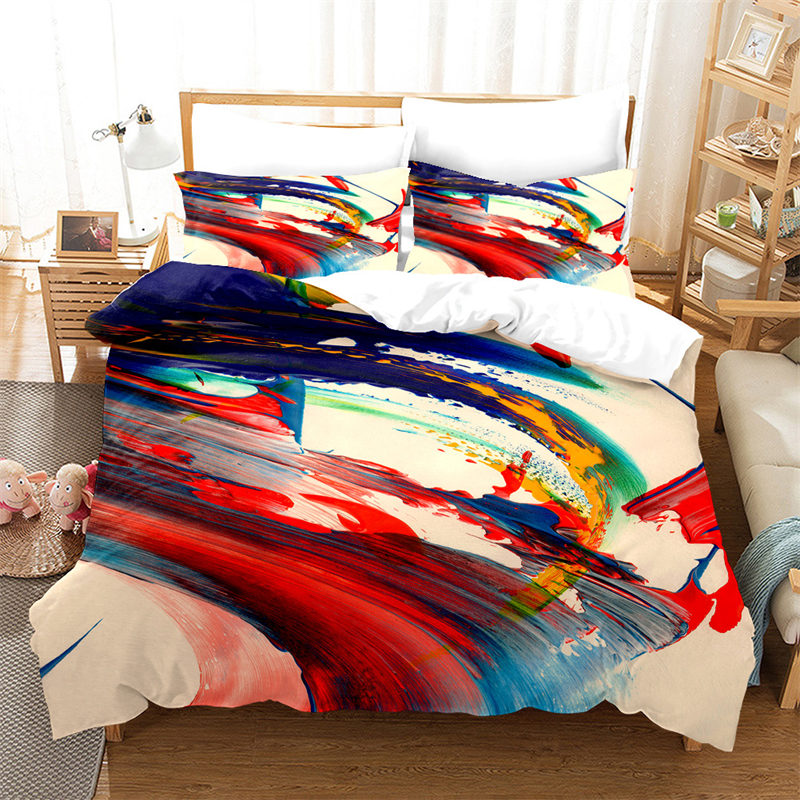 Abstrakt konstmålning täcke täcker akvarell geometriskt mönster sängkläder set impressionism quilt täcker kung för barn vuxna dekor