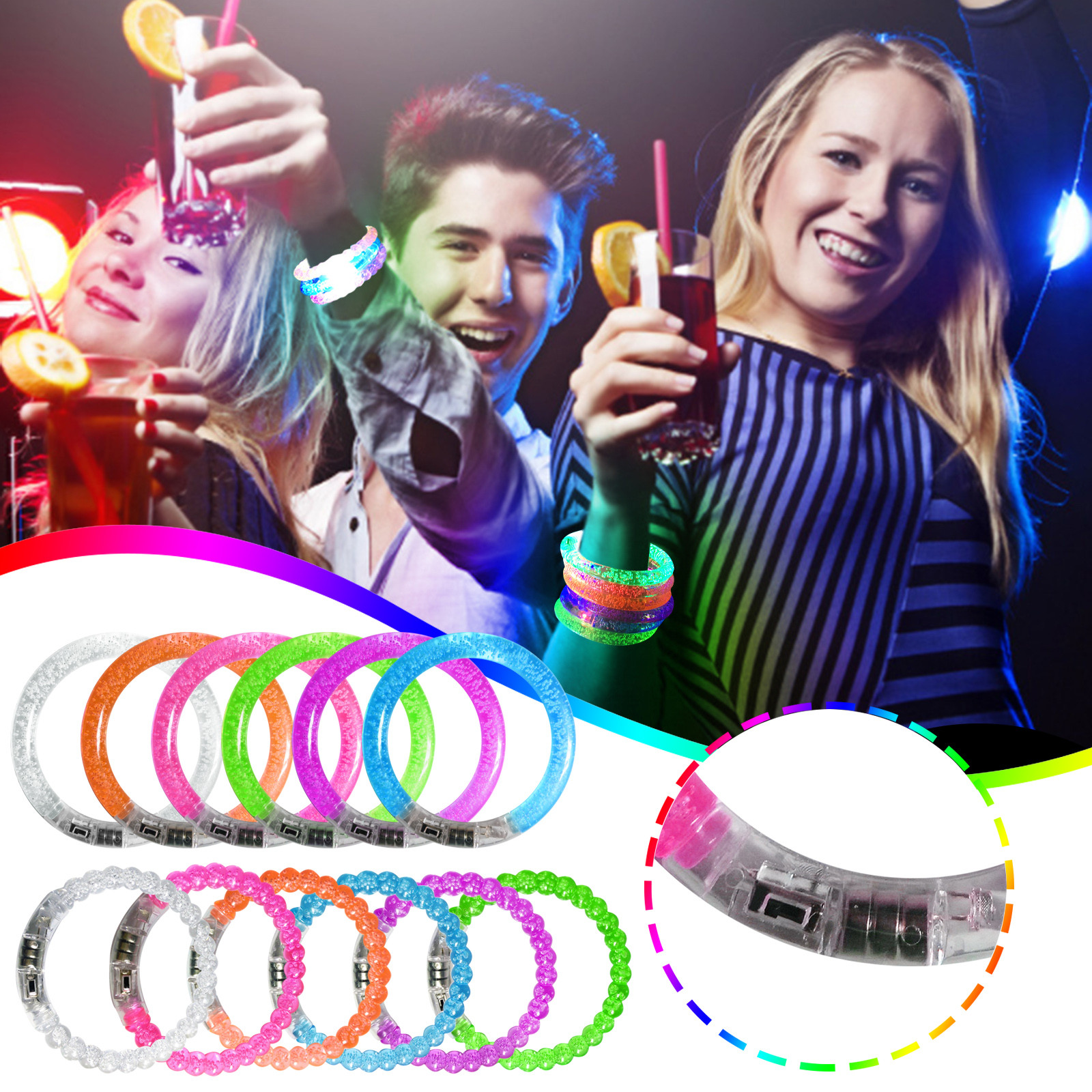 1 Glowsticks LED GLOWSTICKS BRACELETS GLOW CLOW ALLE COLLOW GLOW-in-the-Dark Bracciale Light Up Giorni Prodotti feste a LED Braccialetti LED