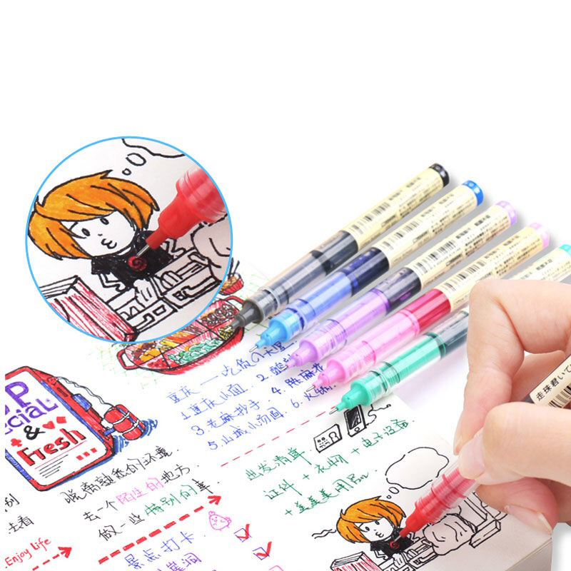8 färger bläck rak flytande gel penna set färgglad flytande rullpenna 0,5 mm rullbollpennor konstnärliga teckensnittsskolekontor stationer.