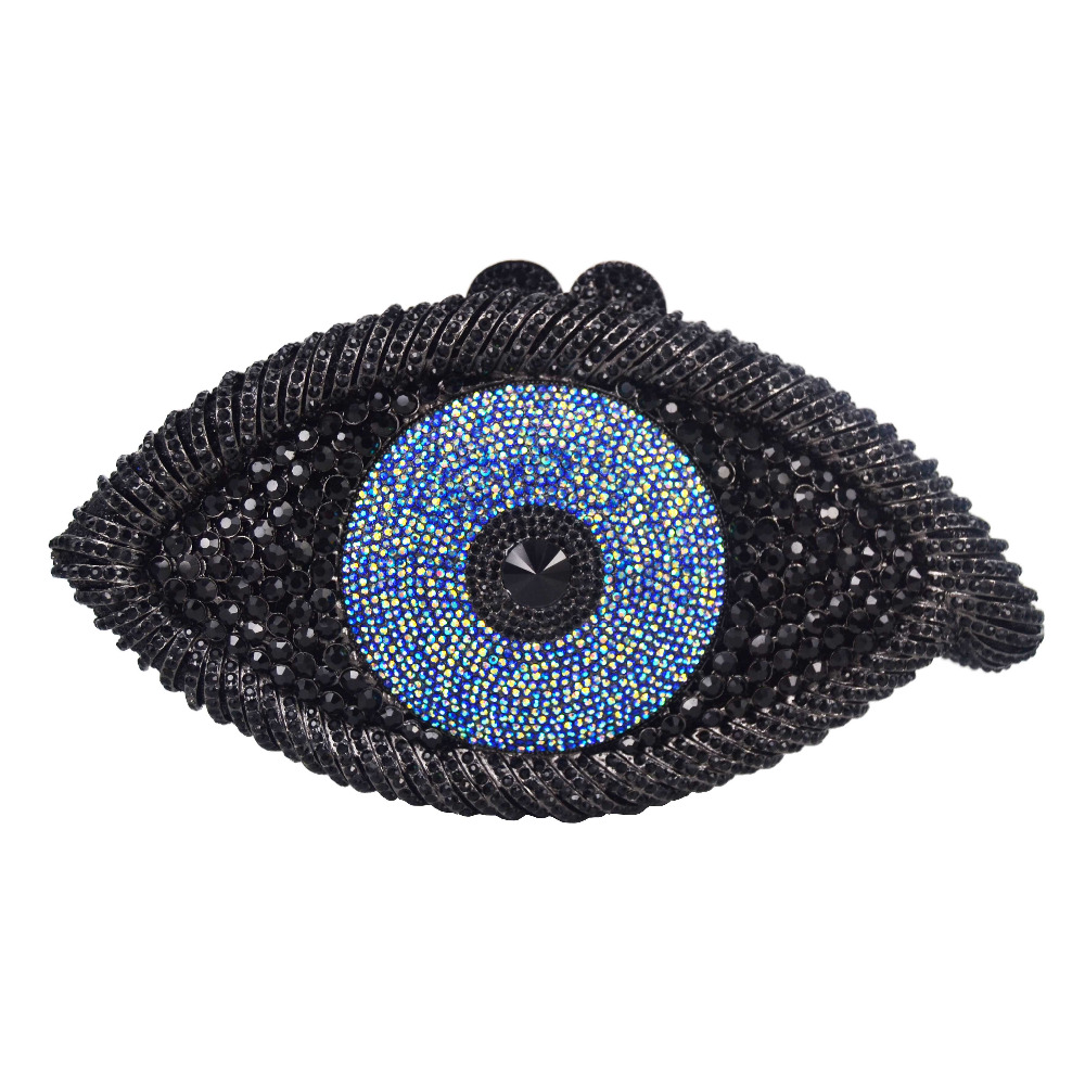 Nyaste animail designer Evil Eye Crystal Purse Women Evening Bag Gold Silver Black Party Clutch Bag Lady Banket Pochette SC757