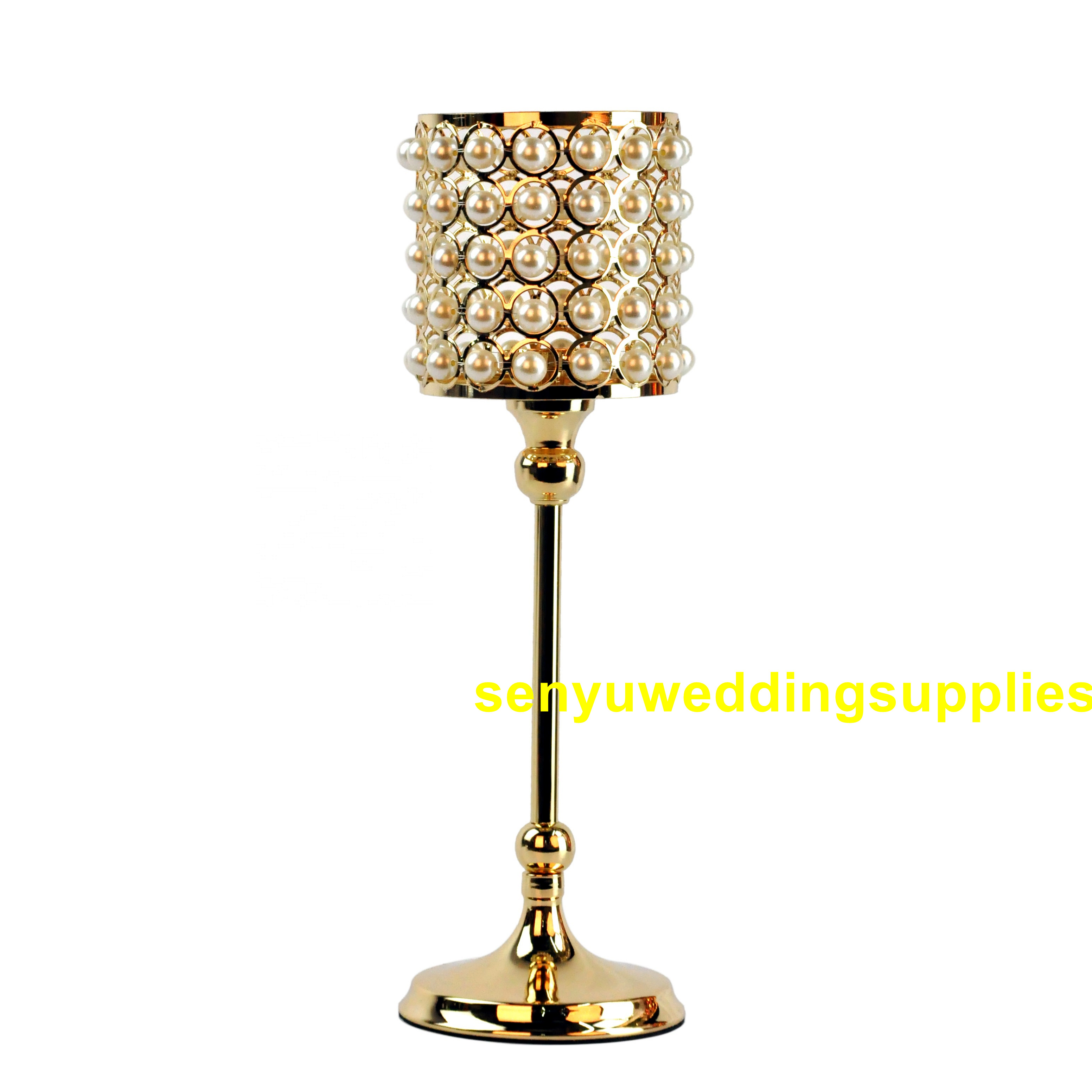 Neues Design Hochzeit Kristall Gold Perlperlen Kerzenhalter Candelabra Senyu1511